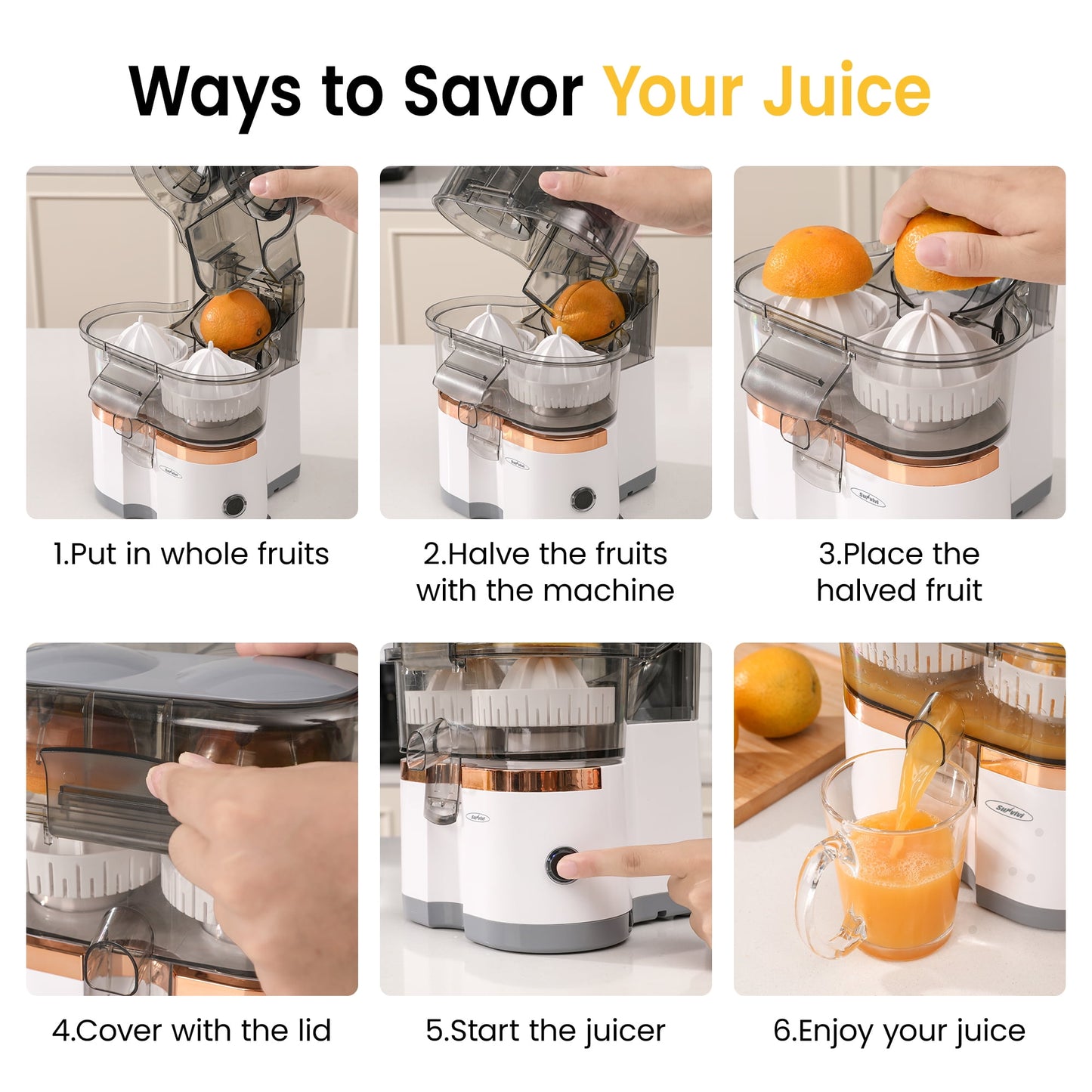 Sunvivi Dual-Head Electric Citrus Juicer, Plug-inModel Juicer Machine with Cleaning Brush, Portable Lemon Squeezer for Fresh Orange, Lemon, Lime, Kiwi, Grapefruit, Easy to Clean