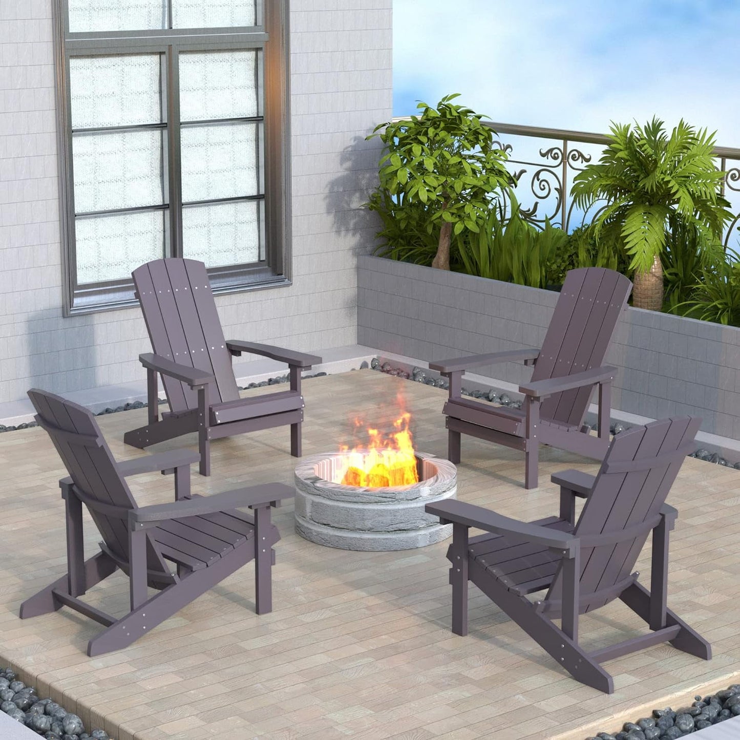 Adirondack Chairs, Outdoor Weather Resistant Plastic Fire Pit Chairs, 350 LBS Patio Adirondack Chair for Easy Assembly