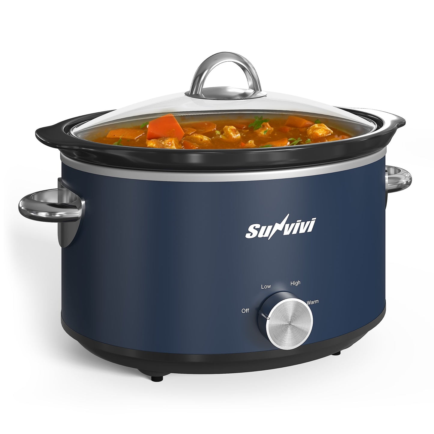 Sunvivi 4QT Compact Slow Cooker & Food Warmer with 3 Temperature Settings, Dishwasher Safe, Blue