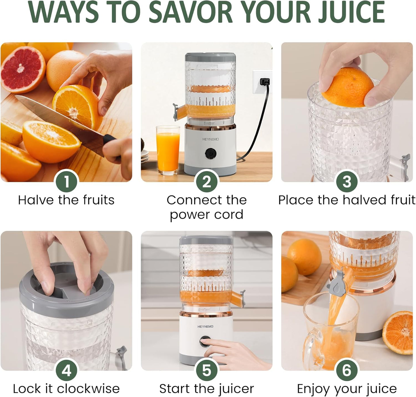 Electric Citrus Juicer 90W Automatic Juice Squeezer with High-Speed 15,000 RPM Ideal for Orange Lemon Grapefruit