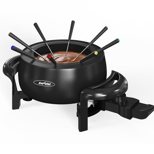 Electric Fondue Pot Set 3 Quart Fondue Set for Melting Chocolate Cheese with 8 Color-Coded Forks