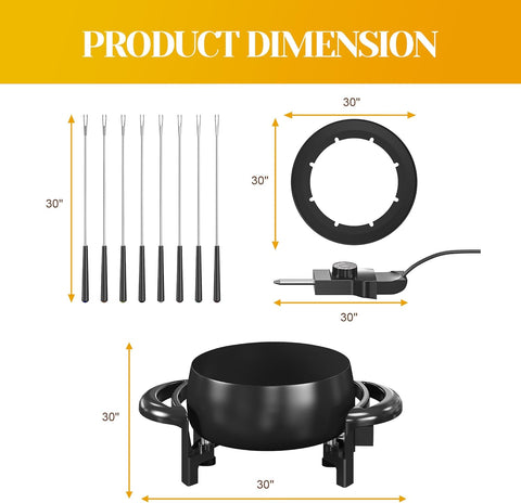 Electric Fondue Pot Set 3 Quart Fondue Set for Melting Chocolate Cheese with 8 Color-Coded Forks