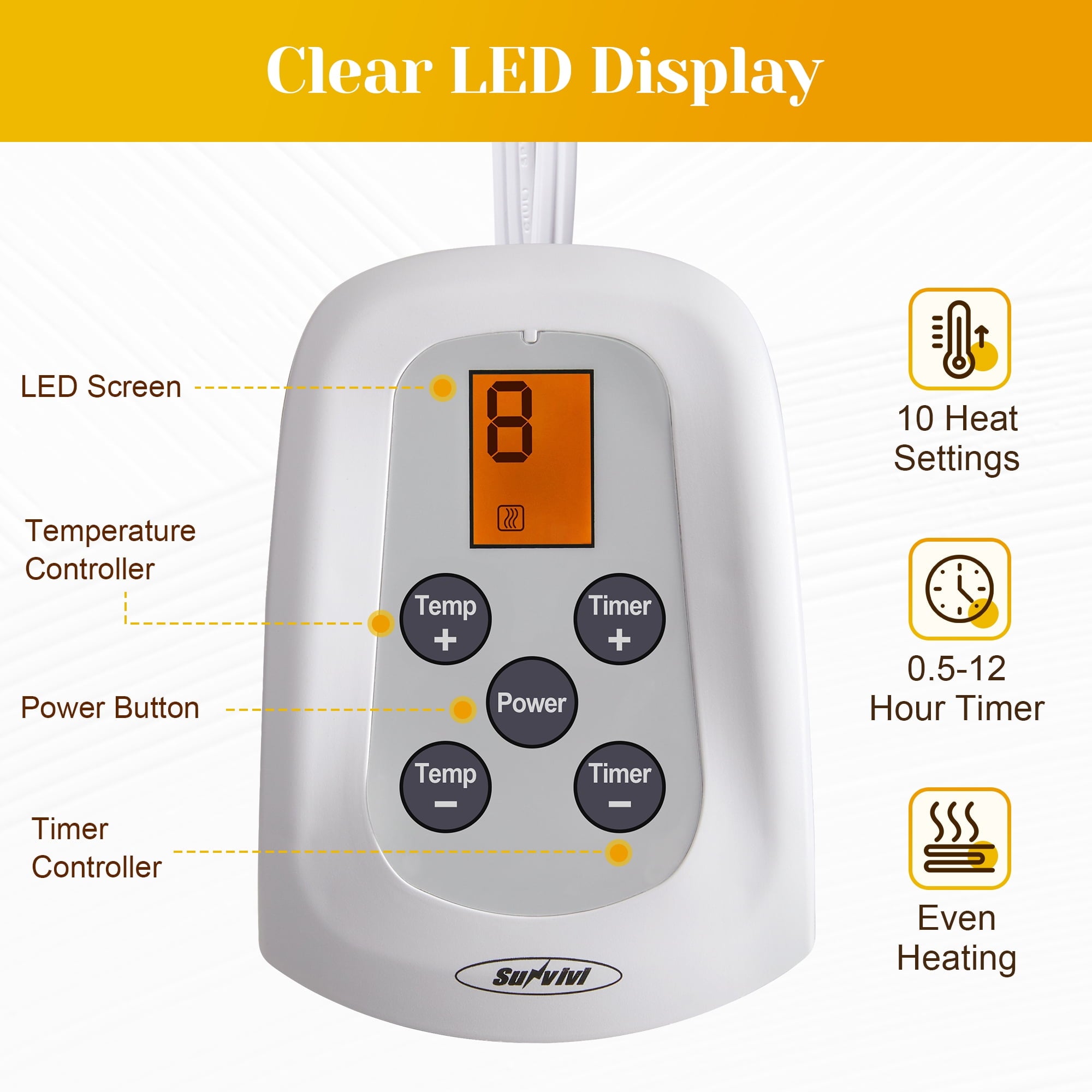 SUNVIVI Electric Heated Blanket, 84" x 62" Twin Size Electric Blanket with 10 Heating Levels