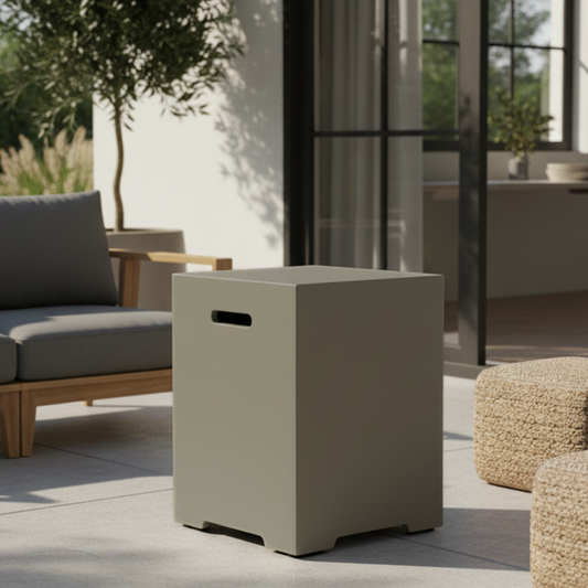 Propane Tank Cover 16 Inch, 20 LB Outdoor Tank Storage Hideaway Table for Gas Fire Pits, Concrete Tank Holder, Cement grey, light grey