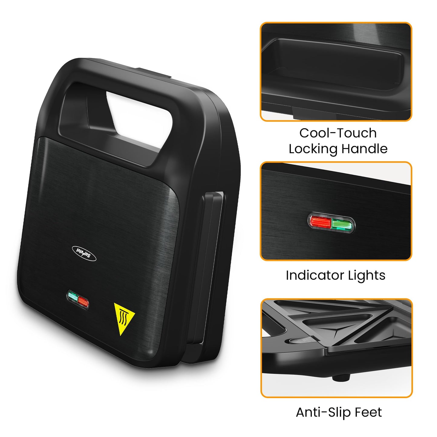 Sunvivi 3 in1 Electric Sandwich Maker, Panini Press Grill and Waffle Iron Set, Grill and Sandwich Press with Removable Non-Stick Plates, Indicator Lights & Cool Touch Handle, 750W, Black