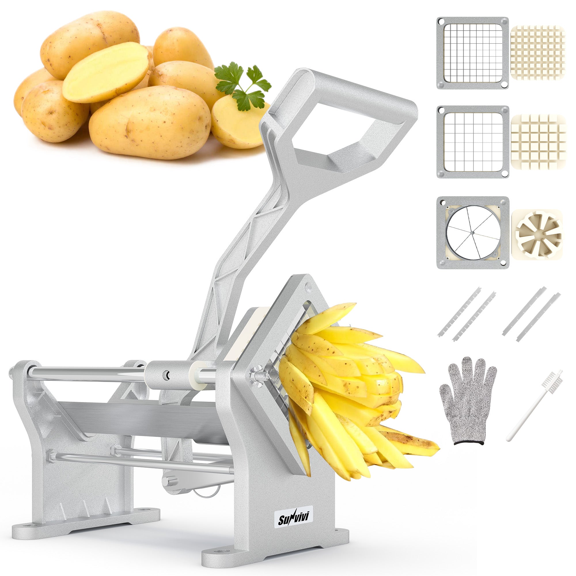 French Fry Cutter with 1/2 Inch and 3/8 Inch Blades, 6-wedge Slicer, S ...