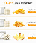 French Fry Cutter with 1/2 Inch and 3/8 Inch Blades 6-wedge Slicer Stainless Steel