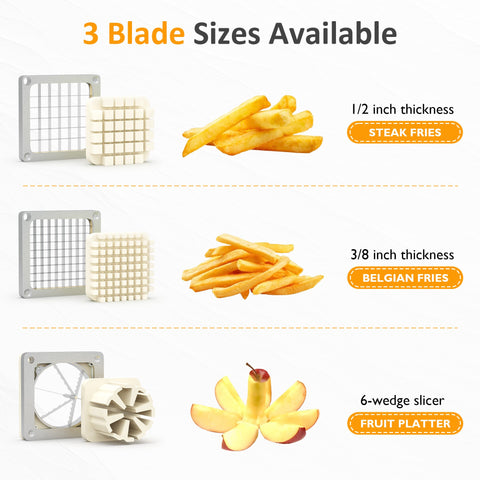 French Fry Cutter with 1/2 Inch and 3/8 Inch Blades 6-wedge Slicer Stainless Steel