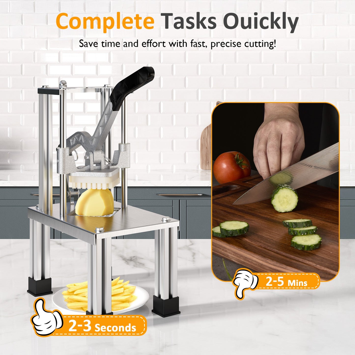 French Fry Cutter with 1/2 Inch and 3/8 Inch Blades Stainless Steel
