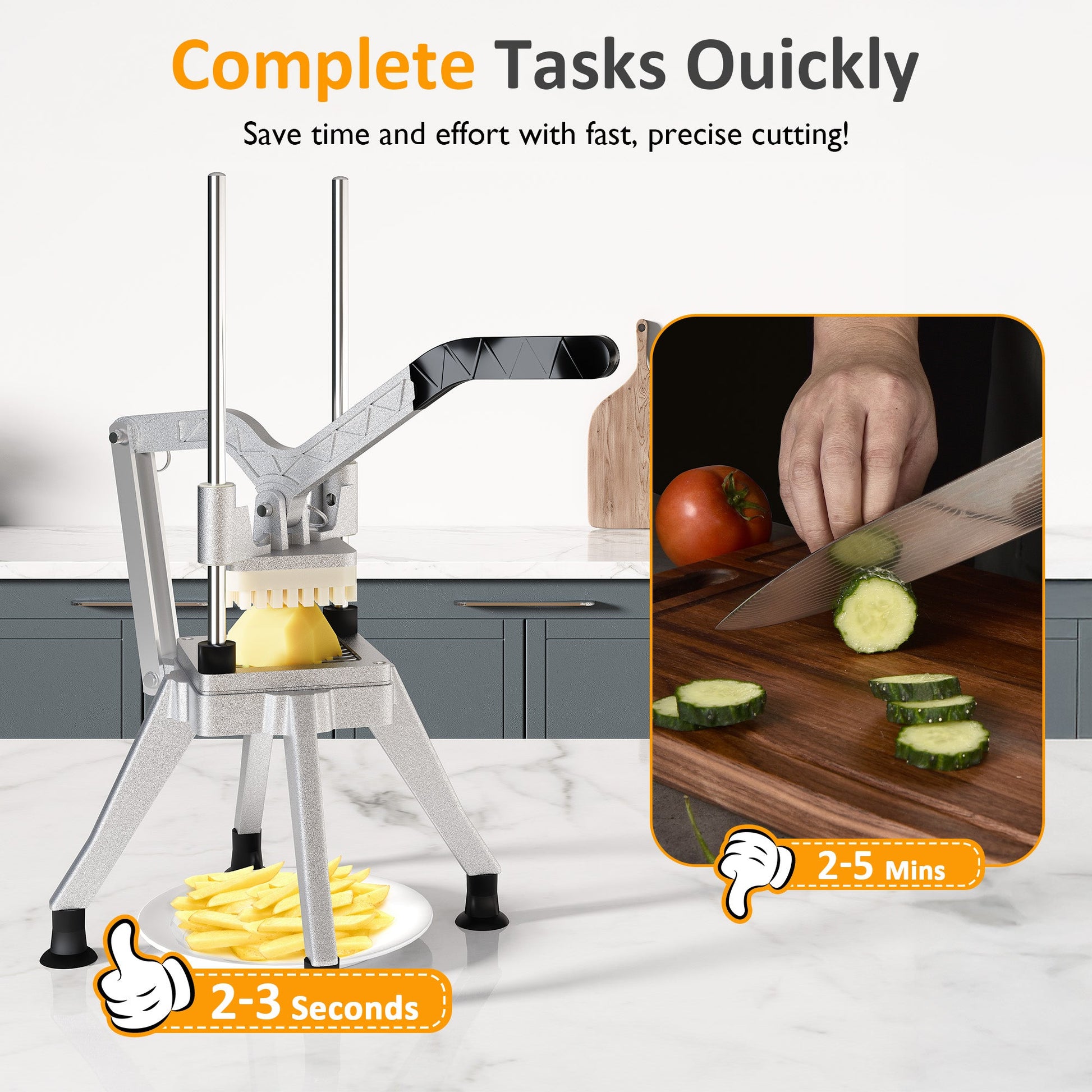French Fry Cutter with 1/2 Inch and 3/8 Inch Blades Stainless Steel