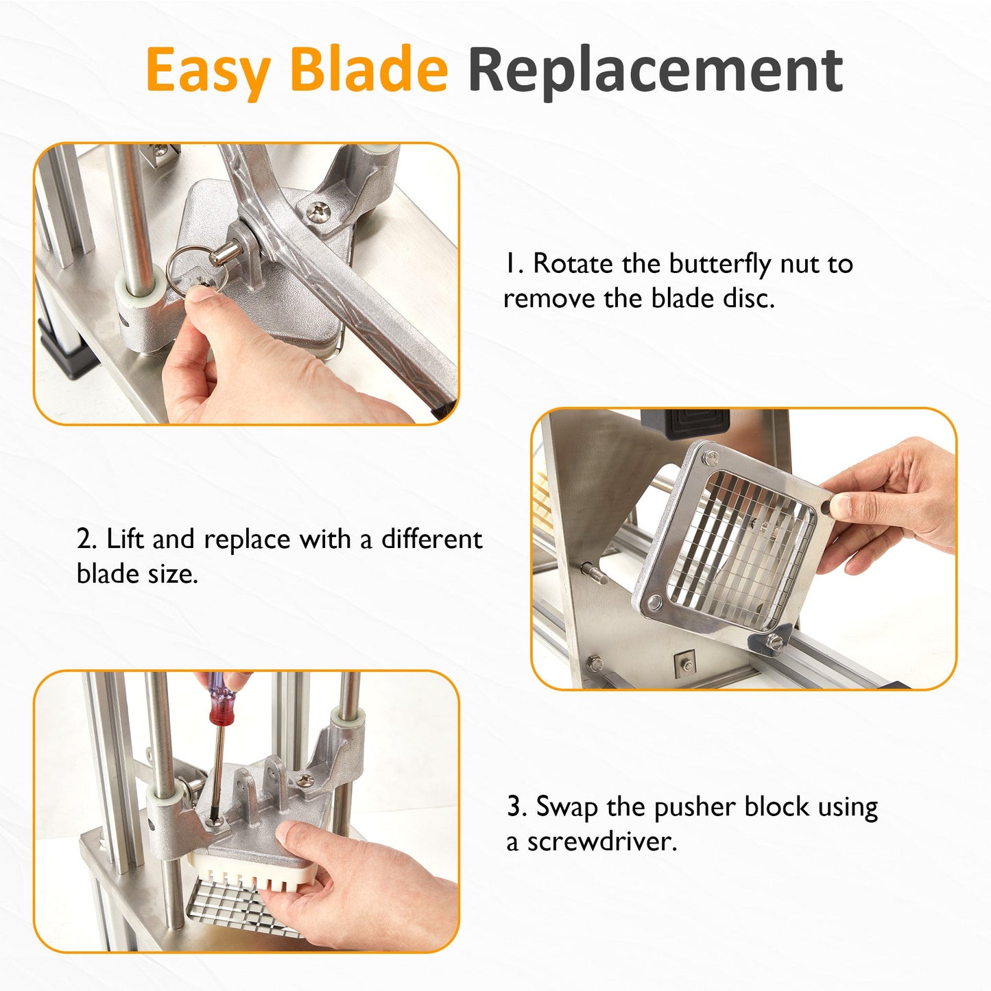 French Fry Cutter with 1/2 Inch and 3/8 Inch Blades Stainless Steel
