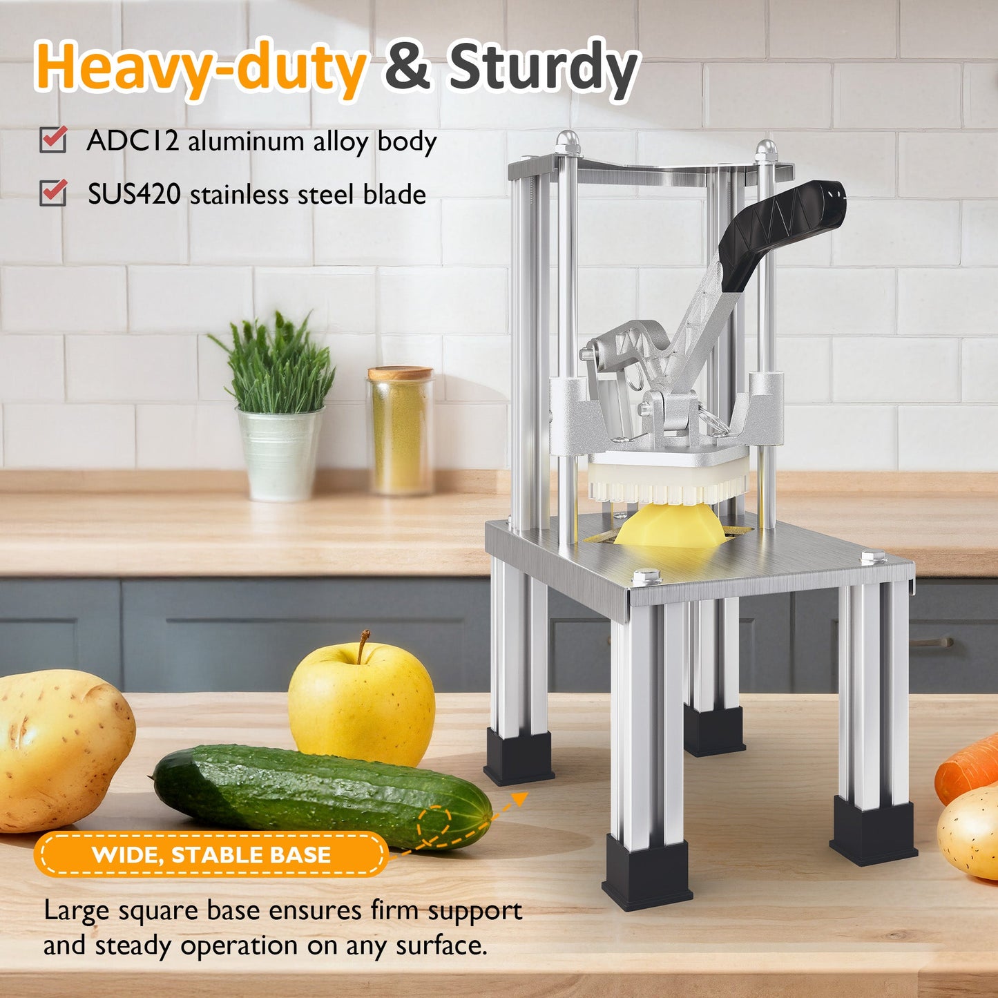 French Fry Cutter with 1/2 Inch and 3/8 Inch Blades Stainless Steel
