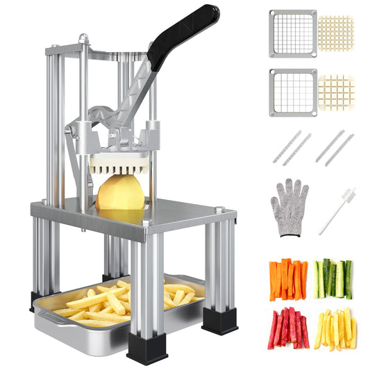 French Fry Cutter with 1/2 Inch and 3/8 Inch Blades Stainless Steel