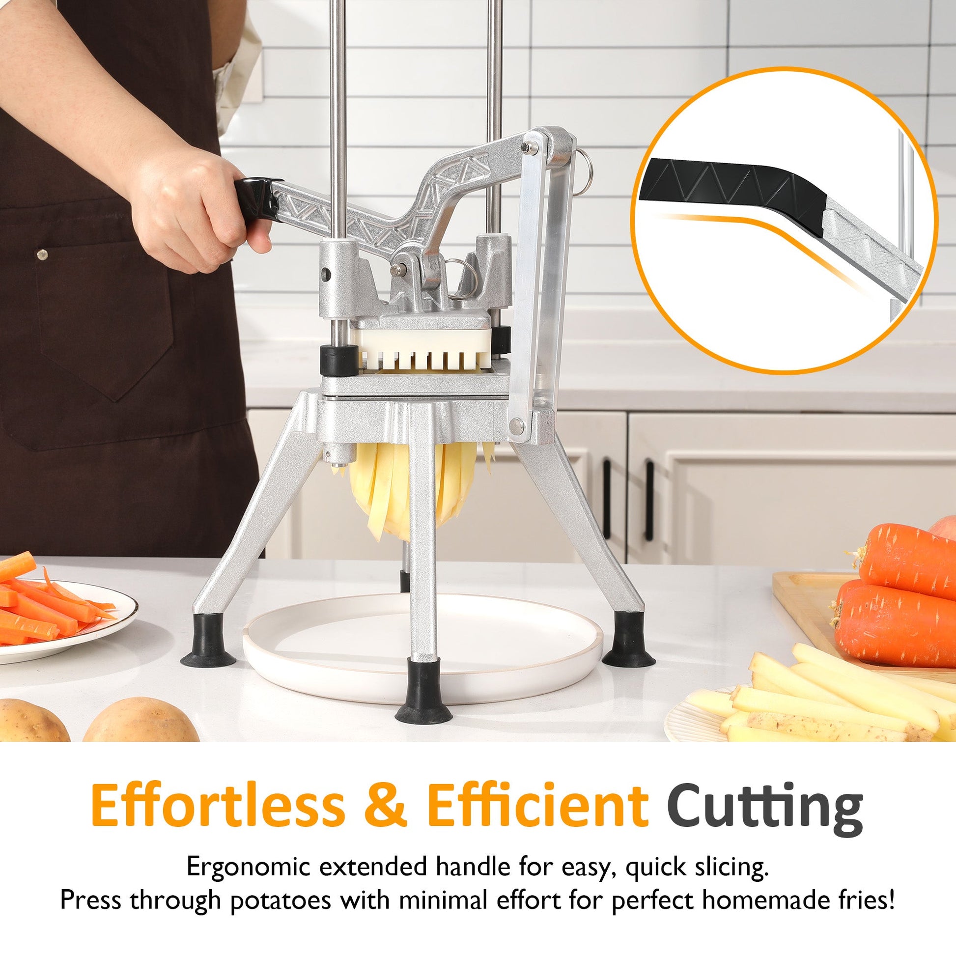 French Fry Cutter with 1/2 Inch and 3/8 Inch Blades Stainless Steel