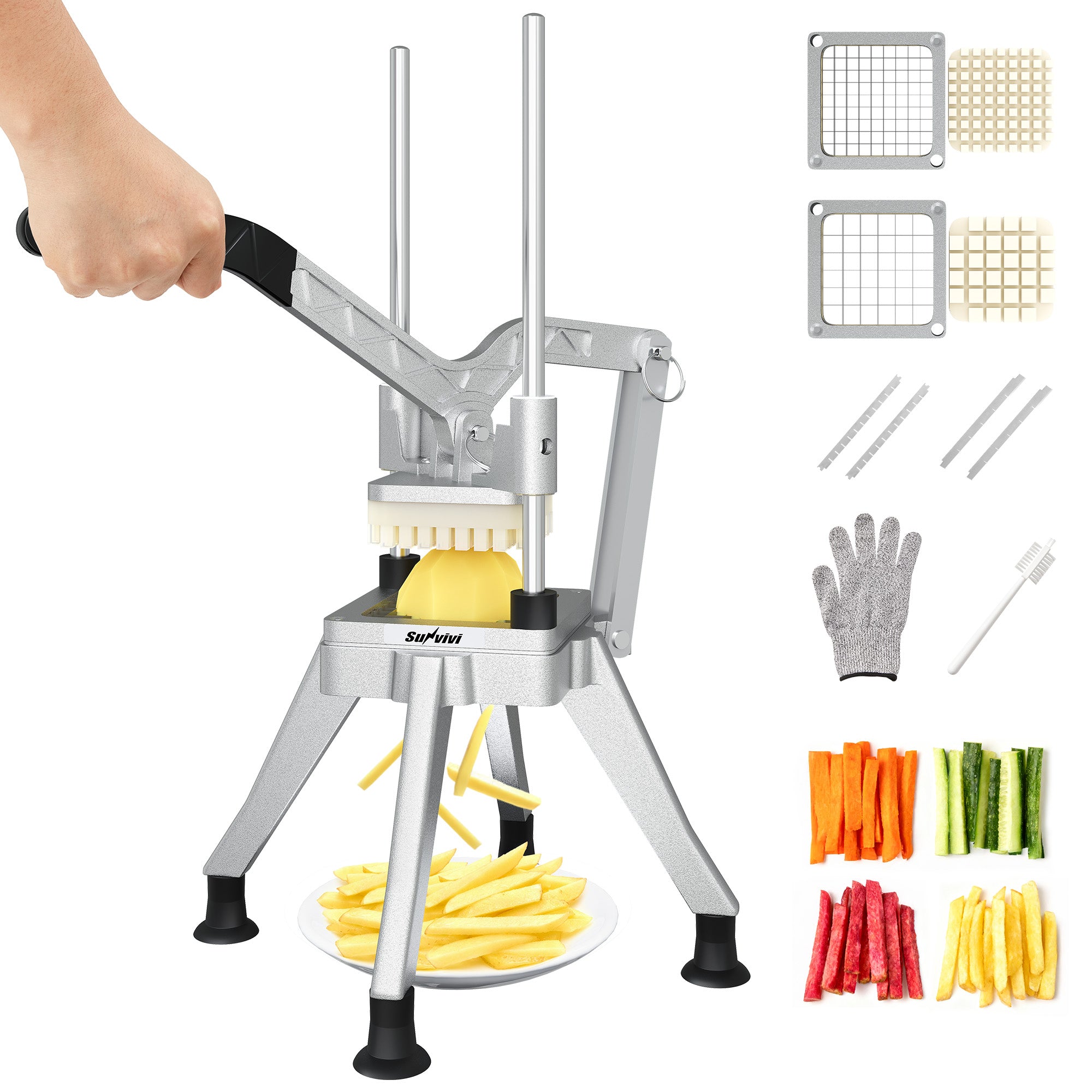 French Fry Cutter with 1/2 Inch and 3/8 Inch Blades, Stainless Steel ...