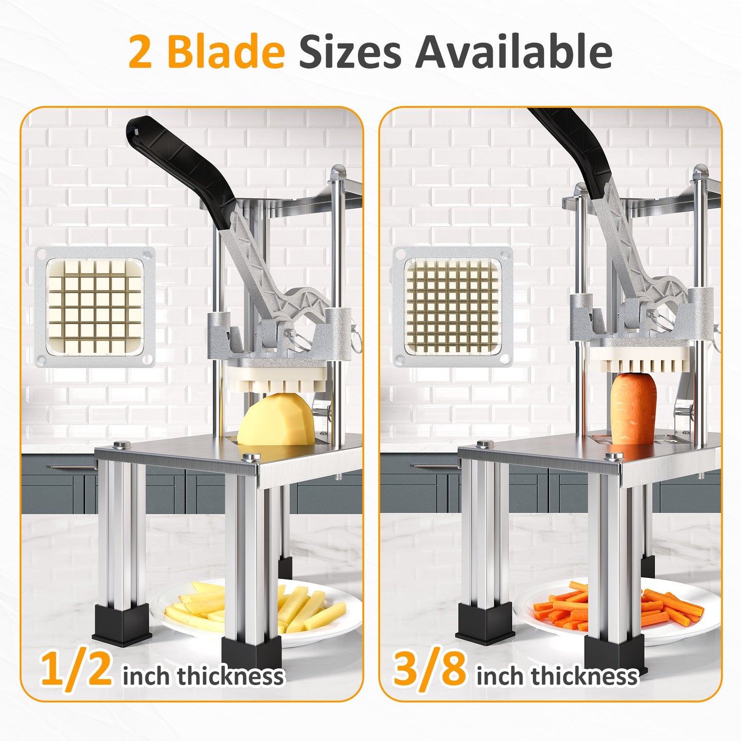 French Fry Cutter with 1/2 Inch and 3/8 Inch Blades Stainless Steel
