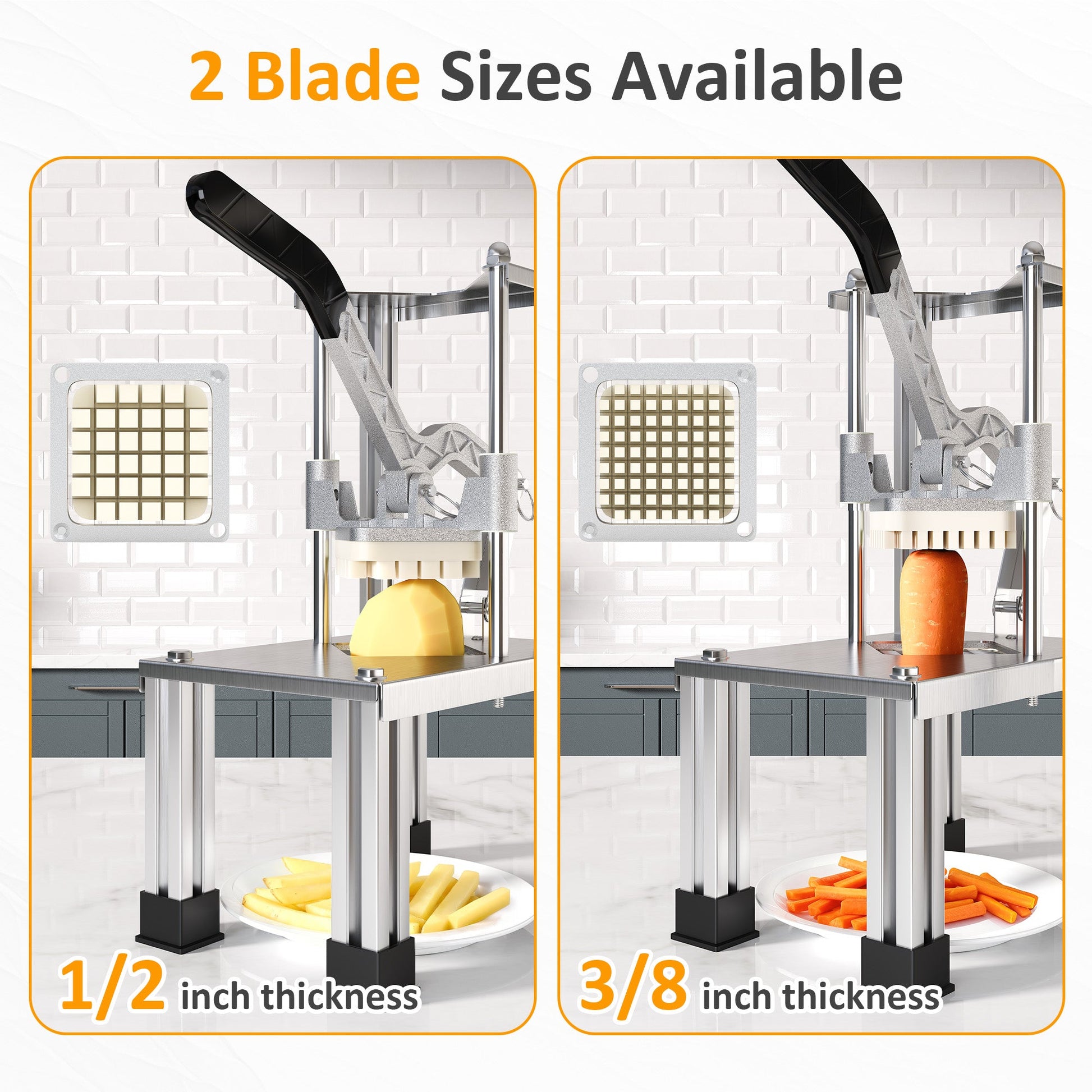 French Fry Cutter with 1/2 Inch and 3/8 Inch Blades Stainless Steel