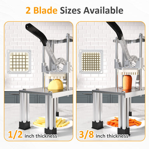 French Fry Cutter with 1/2 Inch and 3/8 Inch Blades Stainless Steel
