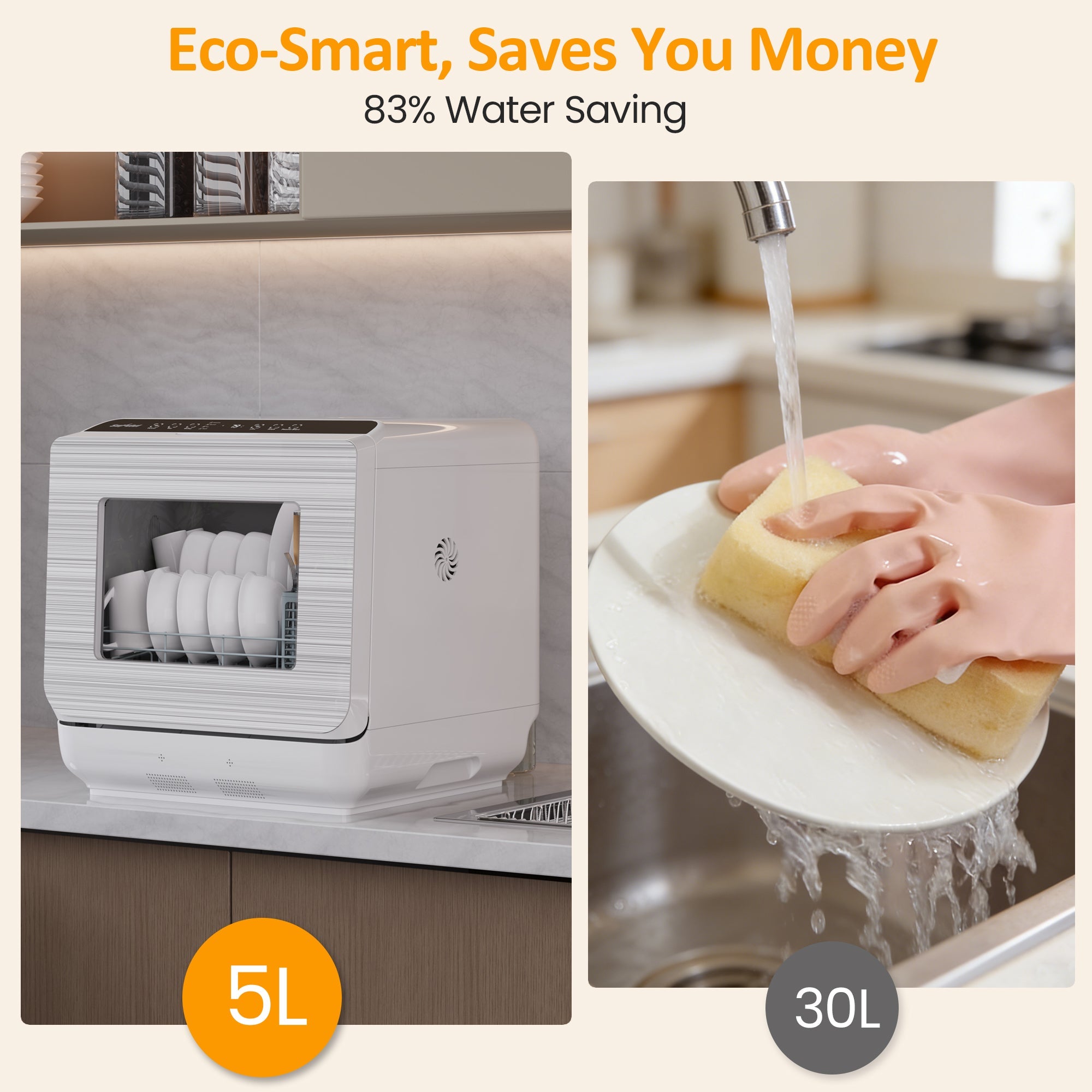 Portable Countertop Dishwasher with 152OZ Water Tank 6 Smart Wash Modes