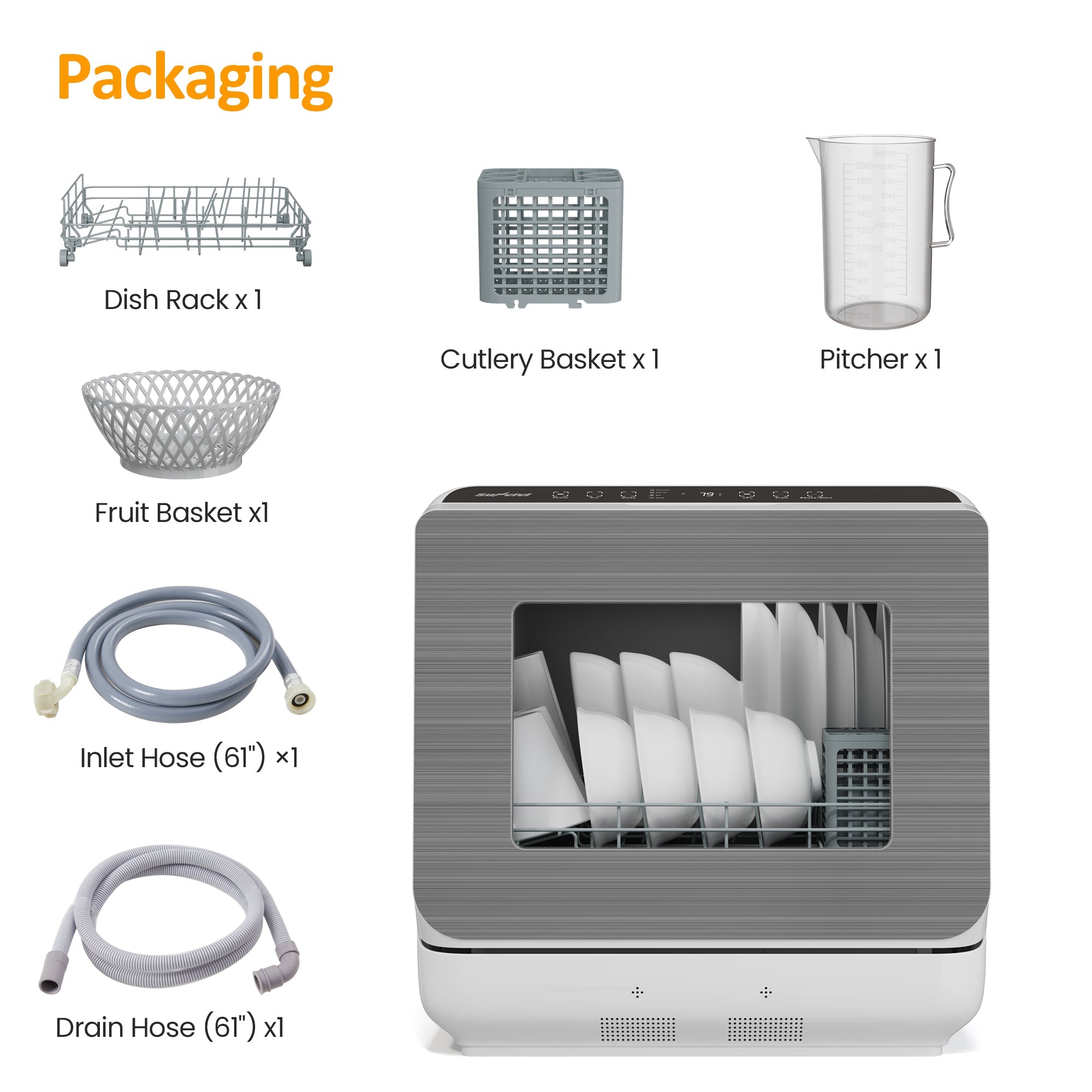 Portable Countertop Dishwasher with 152OZ Water Tank 6 Smart Wash Modes