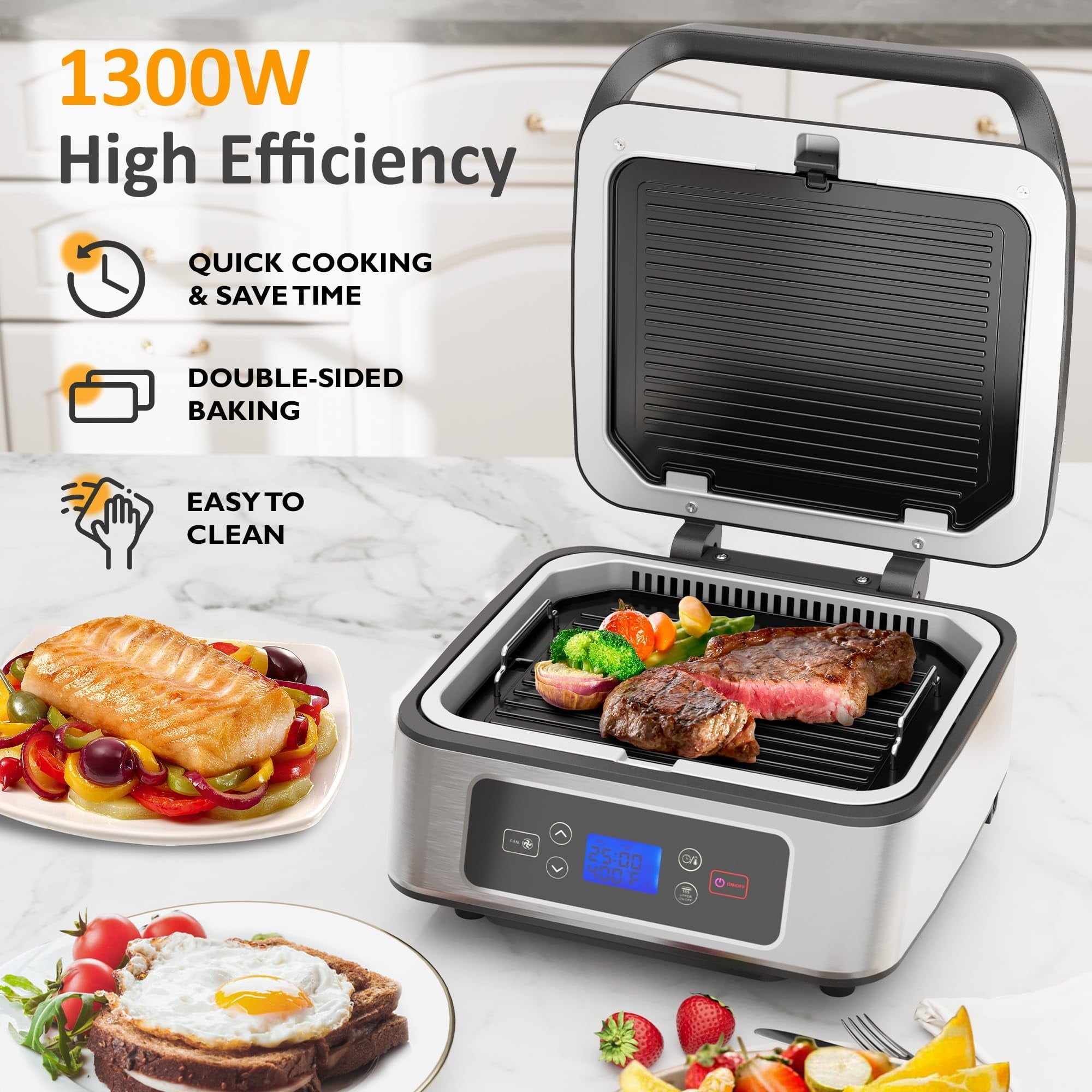 Sunvivi 1300W Smokeless Indoor Grill Electric Panini Press Sandwich Makers - Sandwich Grills