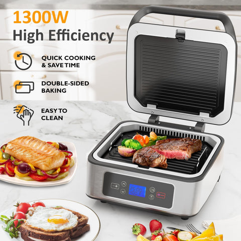 Sunvivi 1300W Smokeless Indoor Grill Electric Panini Press Sandwich Makers - Sandwich Grills