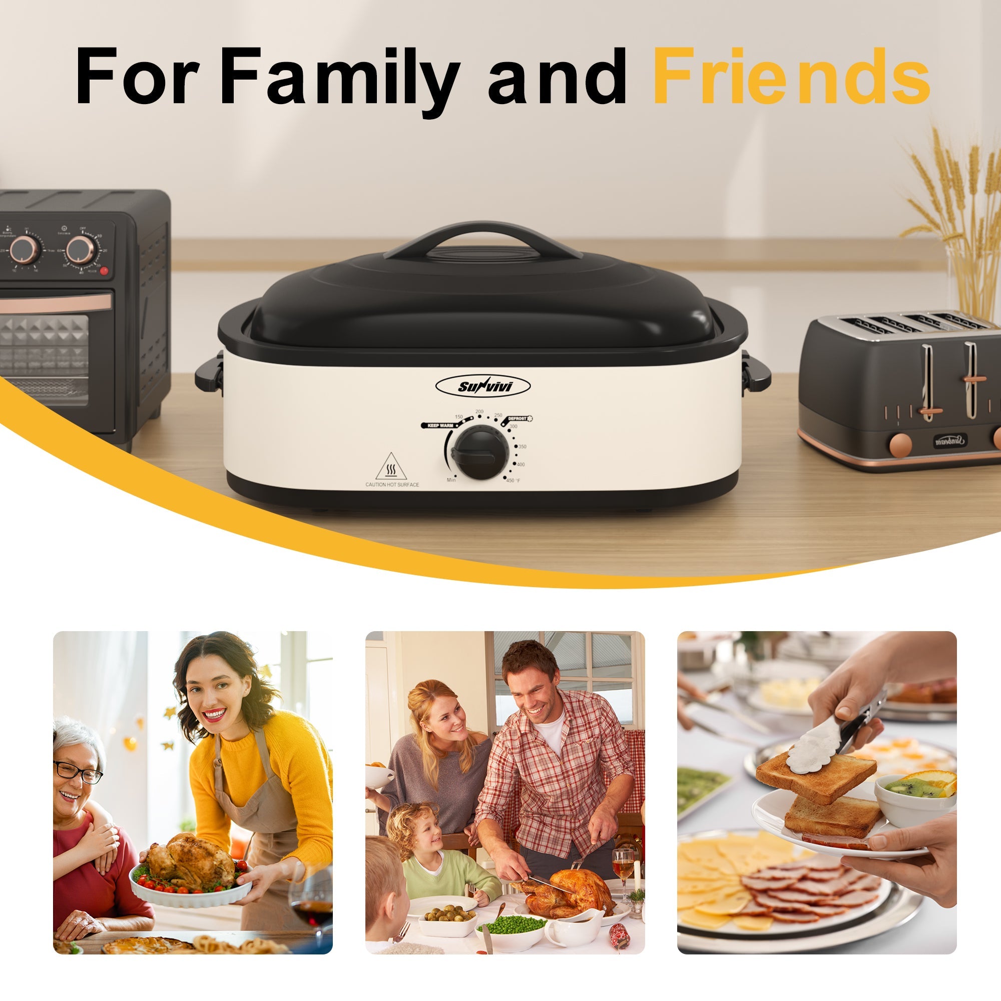 Sunvivi 14 Quart Electric Roaster with Self-Basting Lid