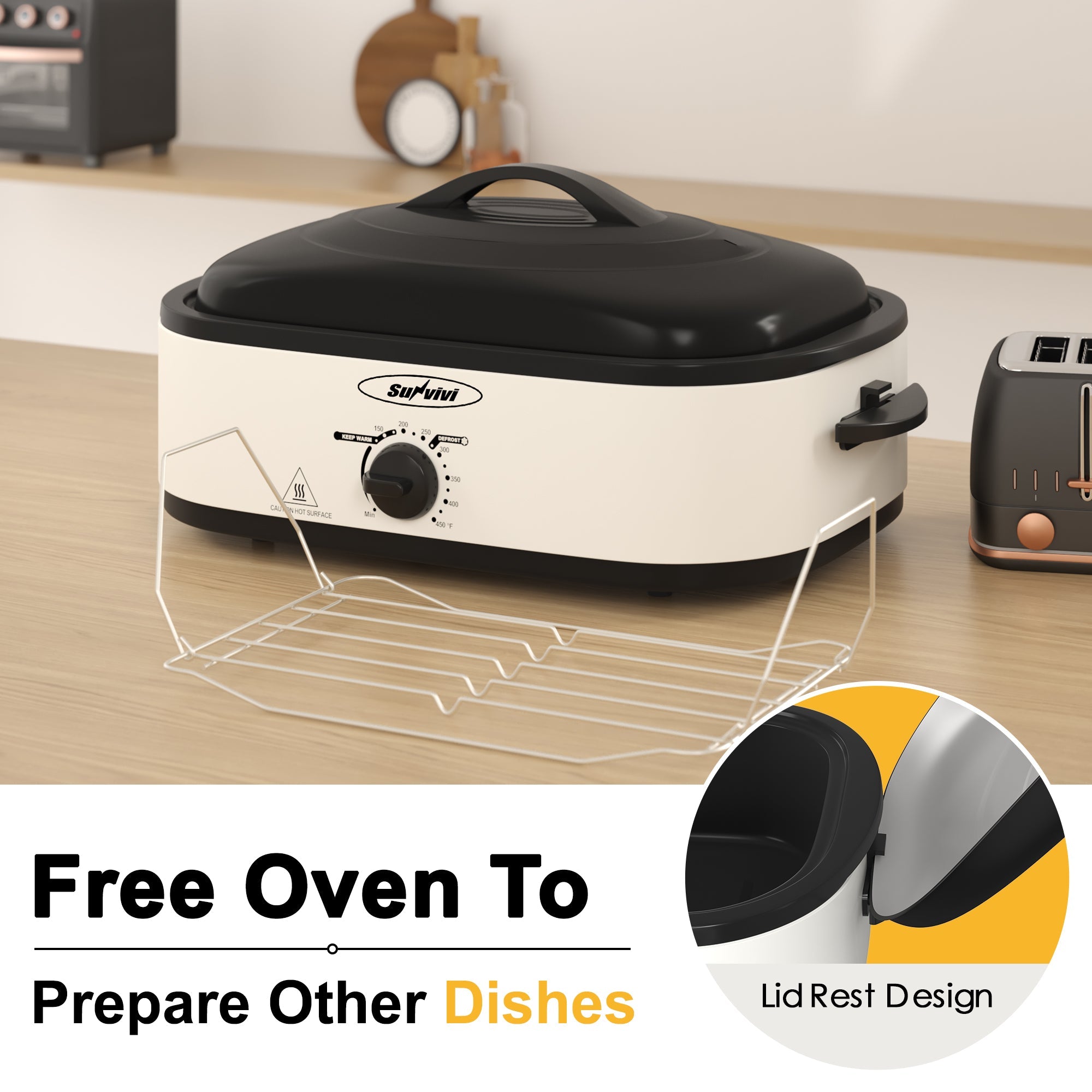 Sunvivi 14 Quart Electric Roaster with Self-Basting Lid