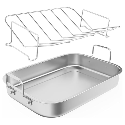 Sunvivi 15.6 inch Roasting Pan with V-Shaped Rack