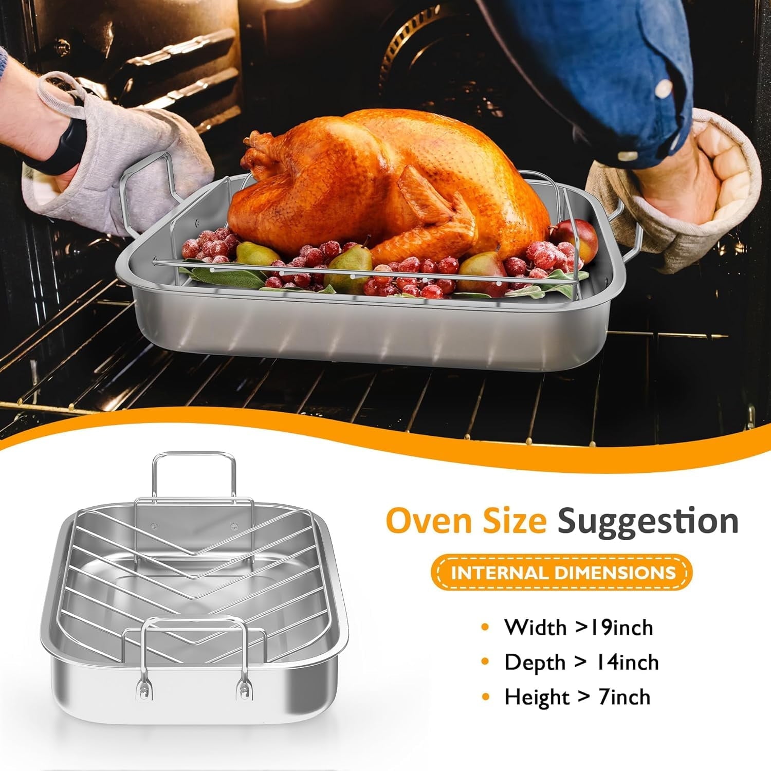 Sunvivi 15.6 inch Roasting Pan with V-Shaped Rack