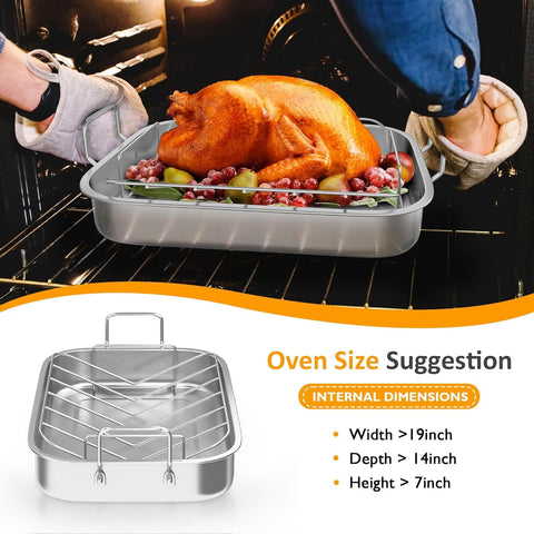 Sunvivi 15.6 inch Roasting Pan with V-Shaped Rack