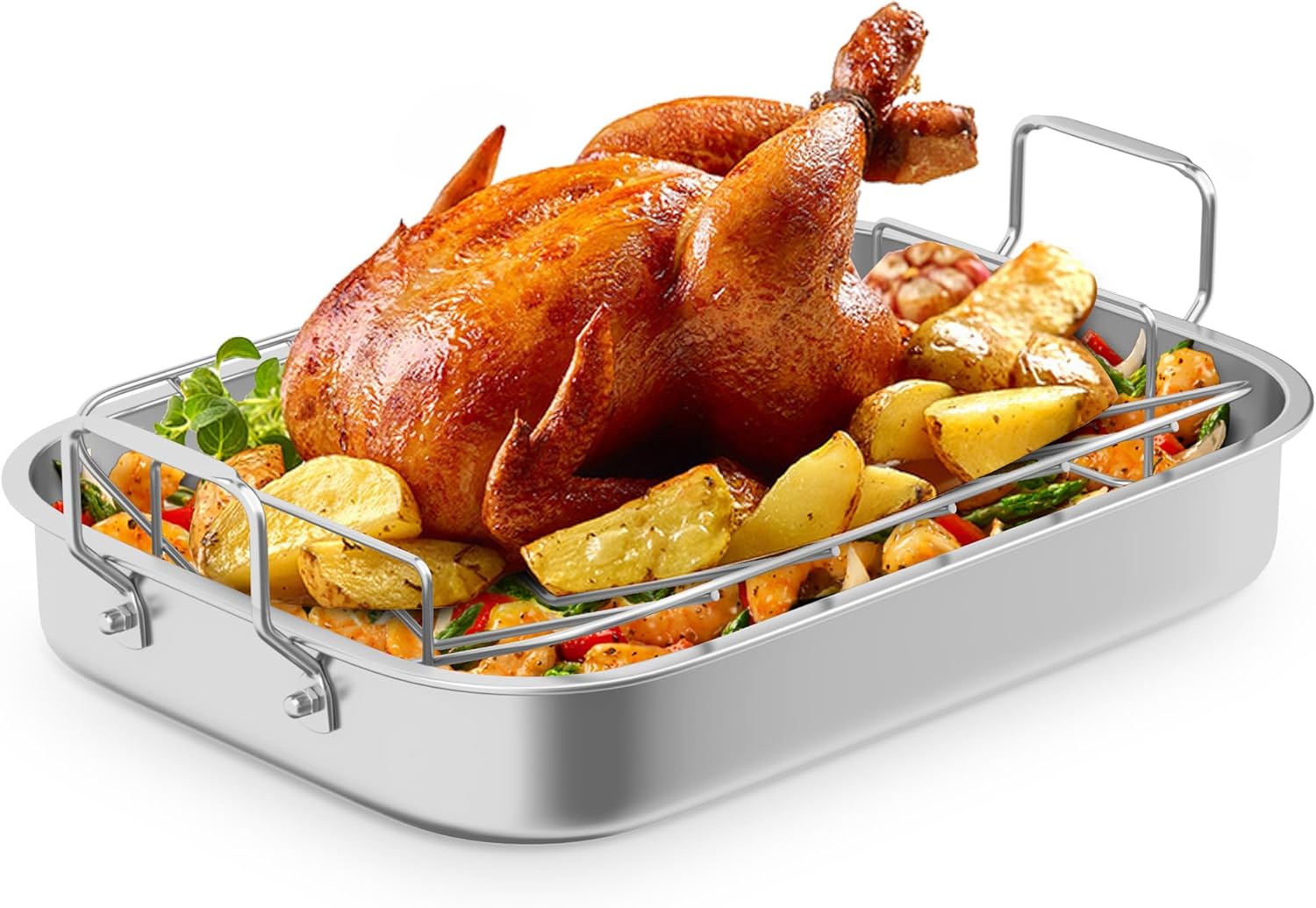 Sunvivi 15.6 inch Roasting Pan with V-Shaped Rack
