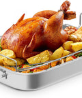 Sunvivi 15.6 inch Roasting Pan with V-Shaped Rack