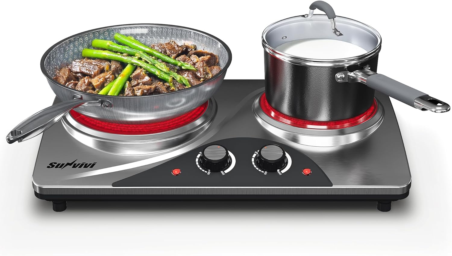Sunvivi 1800W Dual Burner Portable Electric Ceramic Stove ¨C Knob Control