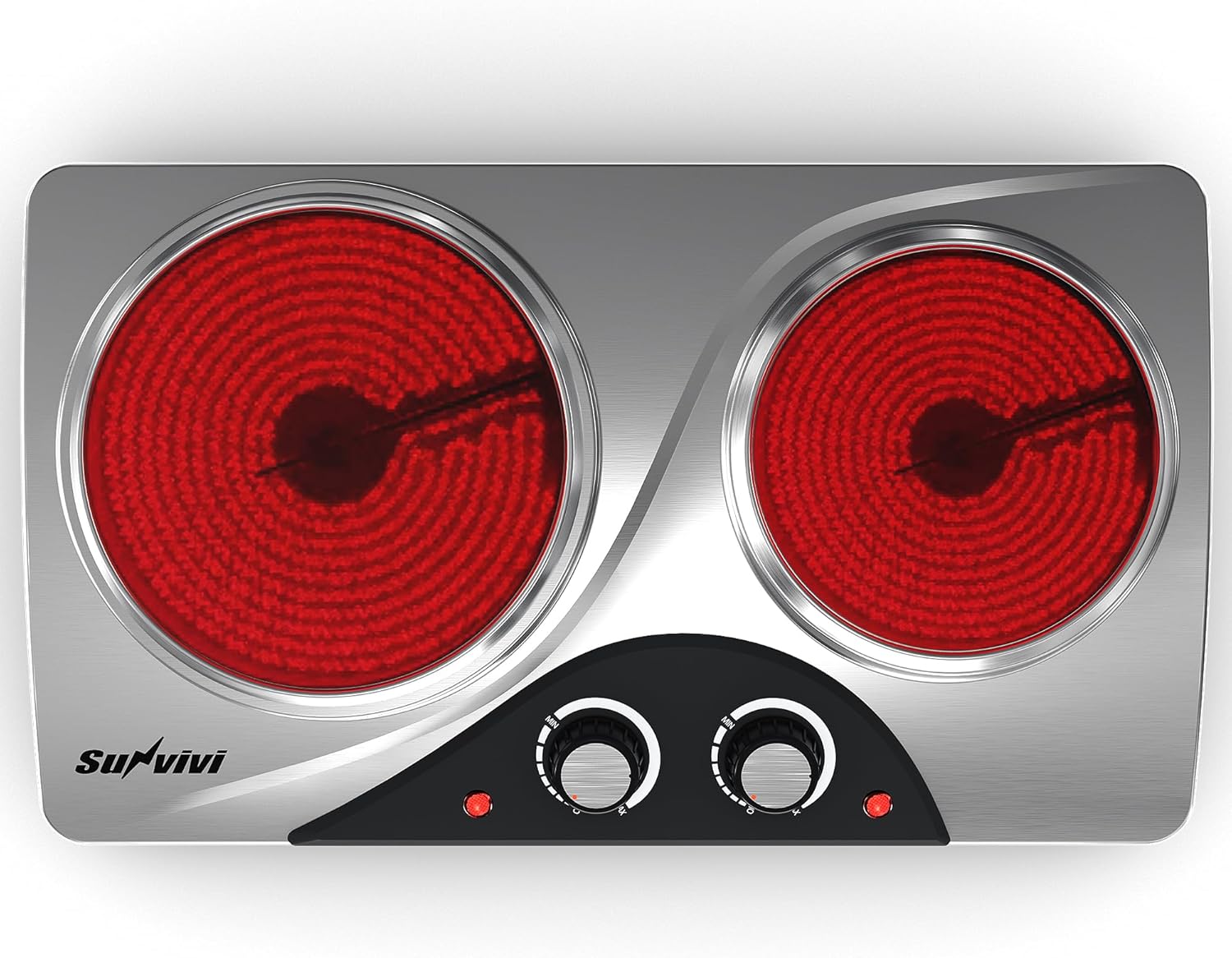 Sunvivi 1800W Dual Burner Portable Electric Ceramic Stove ¨C Knob Control
