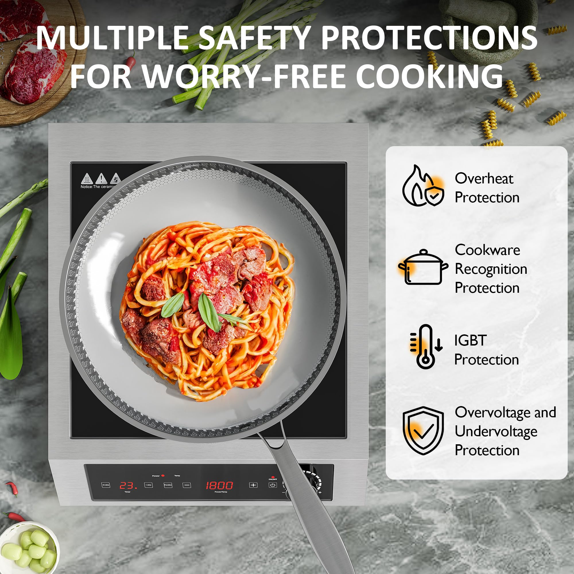 Sunvivi 1800W Portable Induction Cooktop Commercial-Grade Electric Countertop Burner