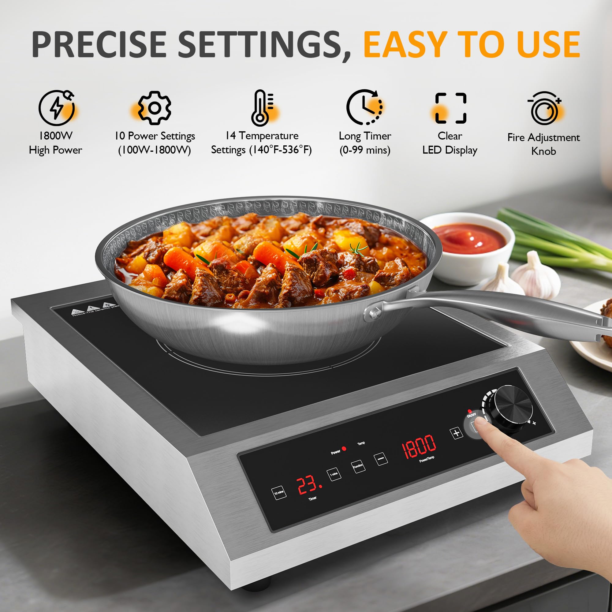 Sunvivi 1800W Portable Induction Cooktop Commercial-Grade Electric Countertop Burner