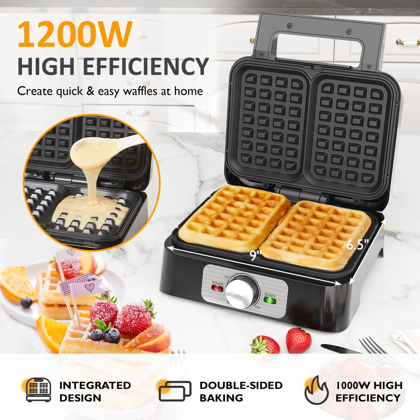 Sunvivi 2 Slices Waffle Maker: Electric Waffle Iron with Adjustable Temperature Control Nonstick Waffle Machine