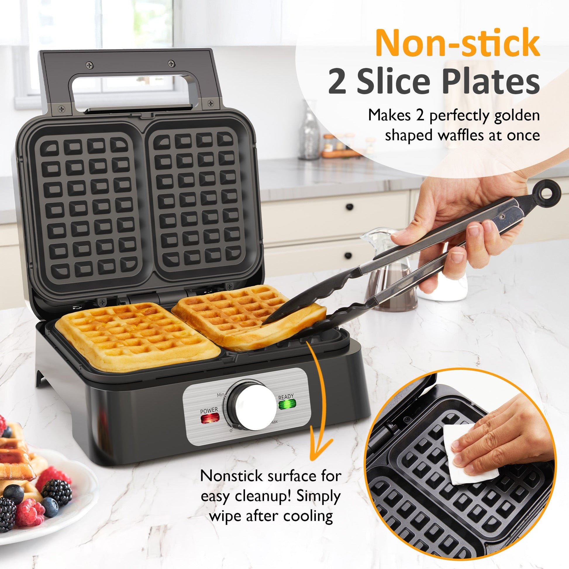 Sunvivi 2 Slices Waffle Maker: Electric Waffle Iron with Adjustable Temperature Control Nonstick Waffle Machine