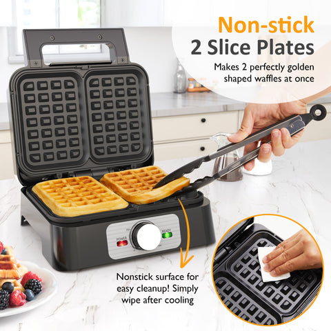 Sunvivi 2 Slices Waffle Maker: Electric Waffle Iron with Adjustable Temperature Control Nonstick Waffle Machine