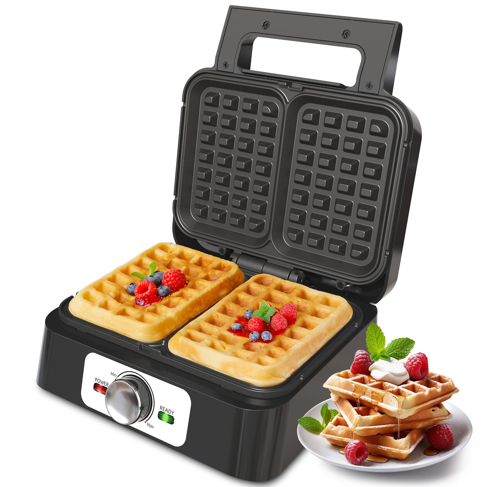 Sunvivi 2 Slices Waffle Maker: Electric Waffle Iron with Adjustable Temperature Control Nonstick Waffle Machine