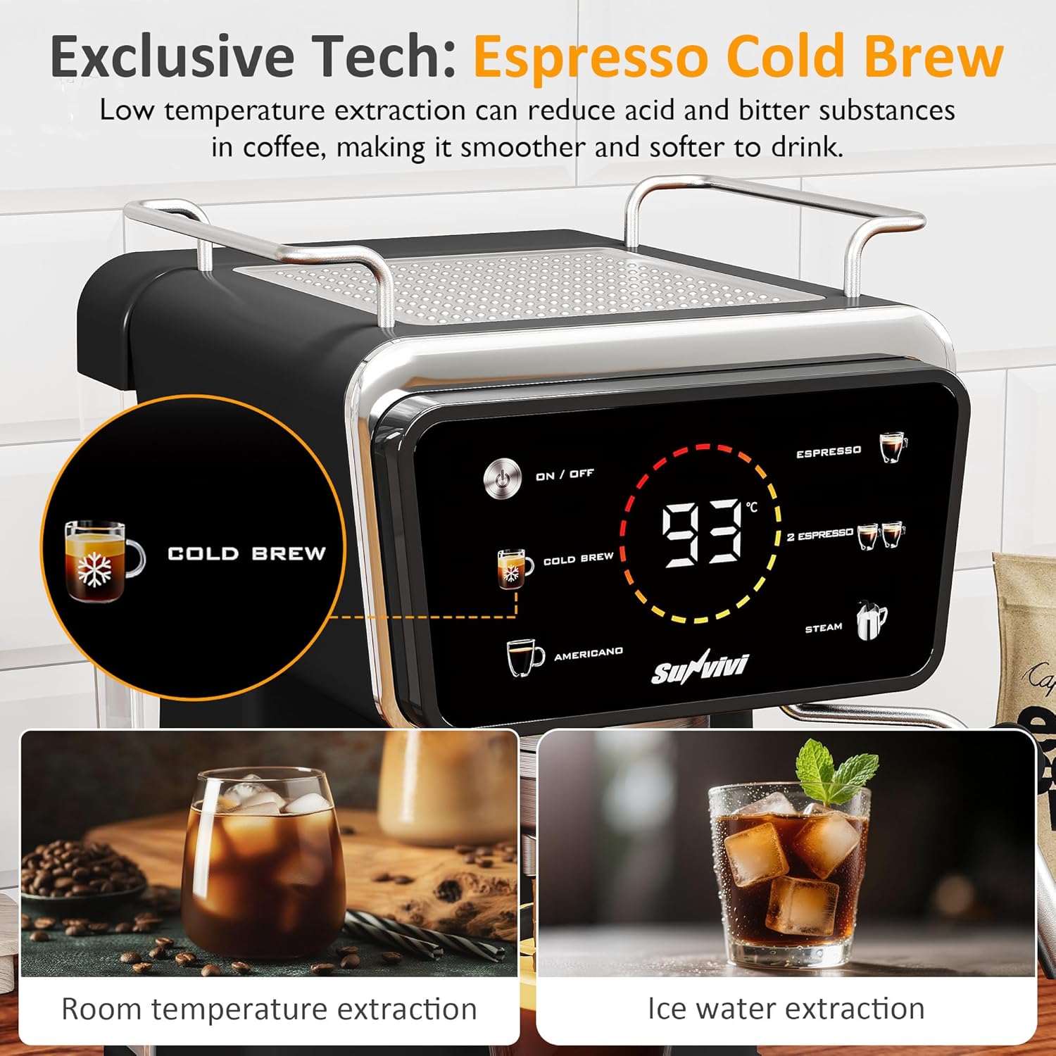 SUNVIVI 20 Bar Espresso Machine 3-in-1 Iced Coffee Maker with Milk Frother