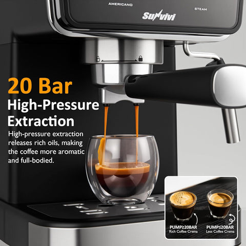 SUNVIVI 20 Bar Espresso Machine 3-in-1 Iced Coffee Maker with Milk Frother