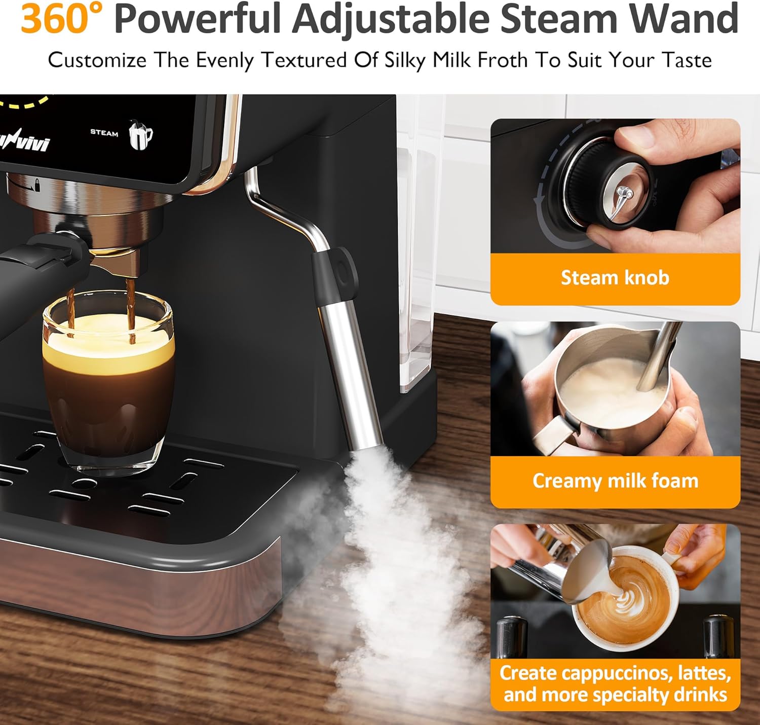 SUNVIVI 20 Bar Espresso Machine 3-in-1 Iced Coffee Maker with Milk Frother