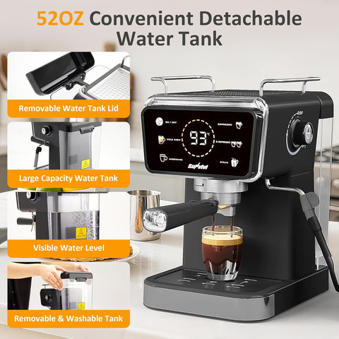 SUNVIVI 20 Bar Espresso Machine 3-in-1 Iced Coffee Maker with Milk Frother