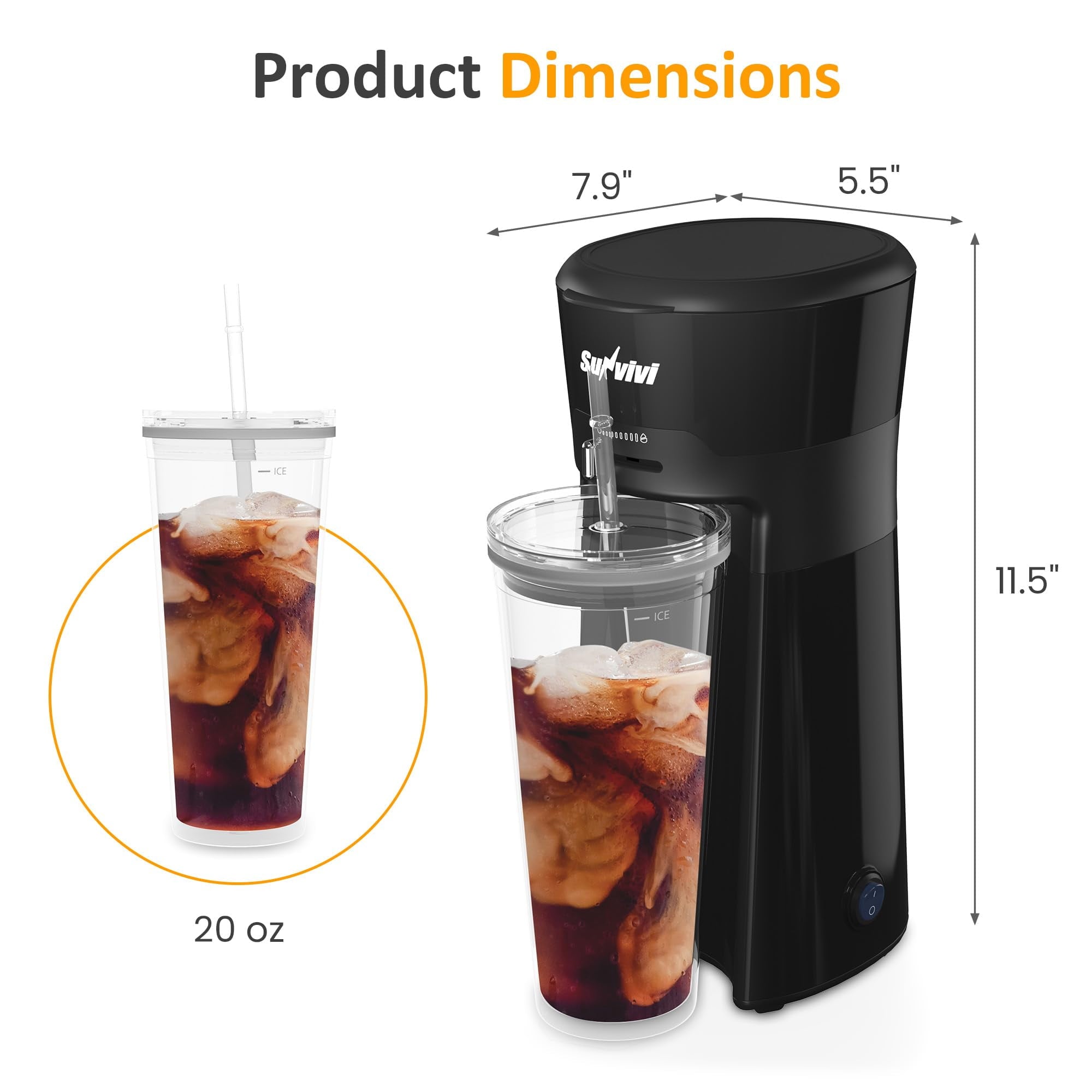 Sunvivi 20 Oz Iced Coffee Maker for Ground Coffee Cold Brew Tea Maker - Drip Coffee Makers