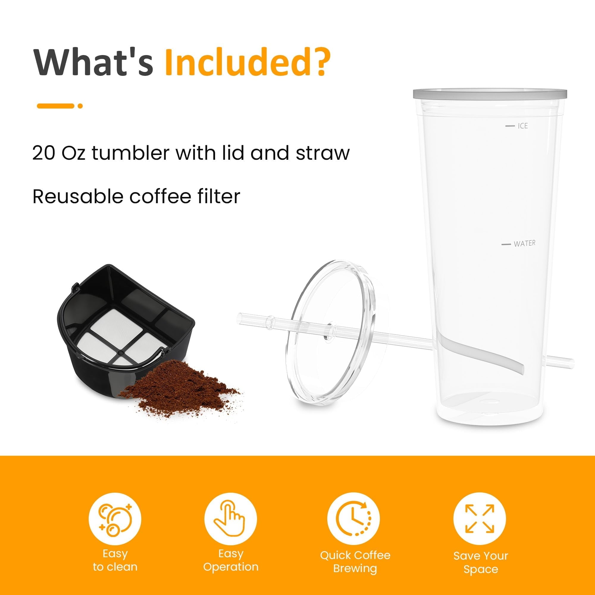 Sunvivi 20 Oz Iced Coffee Maker for Ground Coffee Cold Brew Tea Maker - Drip Coffee Makers