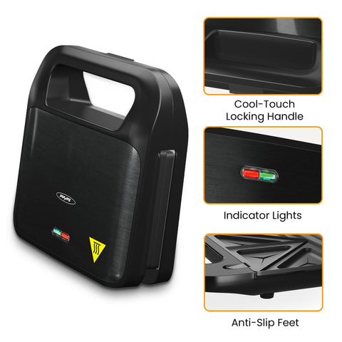 Sunvivi 3 in 1 Electric Sandwich Maker 750W Black - Electric Waffle Makers