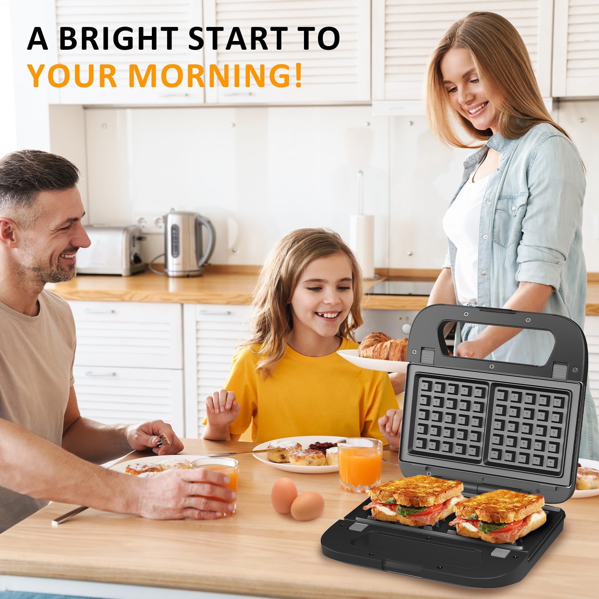 Sunvivi 3 in 1 Electric Sandwich Maker 750W Black - Electric Waffle Makers