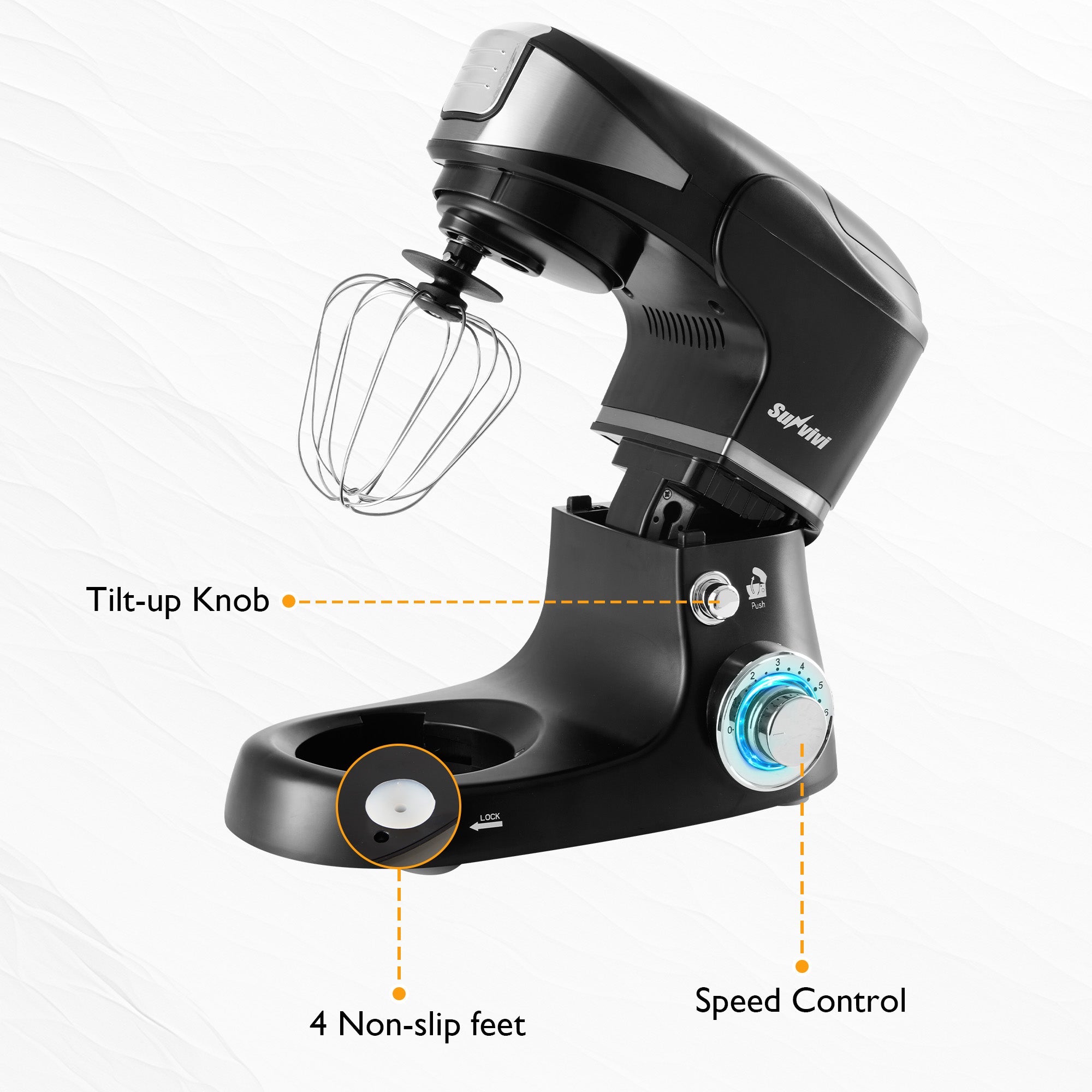 Sunvivi 3-in-1 Multifuctional Stand Mixer: 400W Kitchen Electric Mixer with 6 Speeds Tilt-Head 6.5QT Dough Mixer